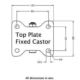 Fast 125 mm hjul med blått elastiskt gummi på mitthjul av nylon