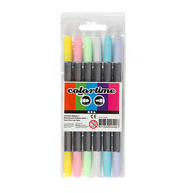 Colortime Tuschpennor Two-Tip 6-set Pastel