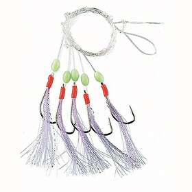 Fladen Vit Fjäderhäckla m. Självlysande Kulor 5 Krokar, Stl 3/0