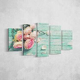 Homemania blomster-5 natur-för vardagsrum, rum-flerfärgad, 100 X 3 X 60cm-HM205PKNV-237, polyester, trä