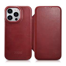 iCarer CE Oil Wax Premium Leather Folio Case iPhone 14 Pro Flip Magnetic MagSafe Red