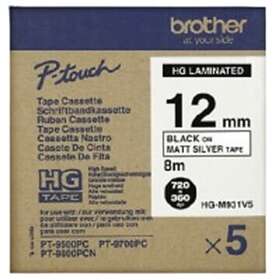 Brother HGe-M931V5 svart text - matt silvertejp 12mm x 8m 5-pack