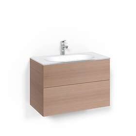 Macro Design Tvättställsskåp Crown Push Open Med Glastvättställ Kom 80x45 Lj.Ek Psh G FSK80EPOG EK/VIT/MED