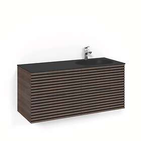 Macro Design Tvättställsskåp Stripe Med Glastvättställ CrownKommo120x45BrunAsk Mattsvart Glashandfat Högerho FSK120BZSGHH