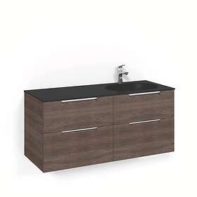 Macro Design Tvättställsskåp Grip Med Glastvättställ CrownKommo120x45 BrunAsk Mattsvart GlashandfatHögerho FSK120BJSGHH