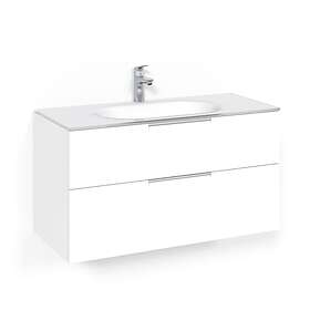 Macro Design Tvättställsskåp Crown Grip Med Glastvättställ Kom 100x45 Vit Gr Glashandfat FSK100VJVG