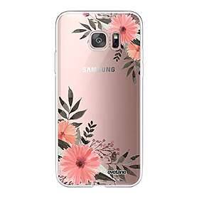 Evetane kompatibel med Galaxy S7 Edge 360 heltäckande framsida resistent fint skydd fast fodral transparent rosa blommor trendig