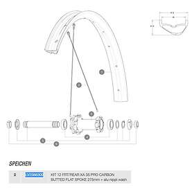 Mavic Spokes Xa 35 Pro Carbon Butted Flat 27.5 Front/rear 12 Units Svart 275 mm