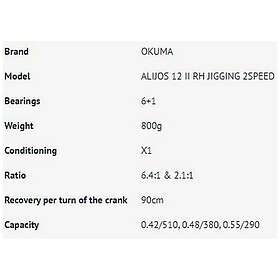 Okuma Alijos 2 Speed Aj-12ii Jigging Reel Silver Ratio: 6.4:1-2.1:1