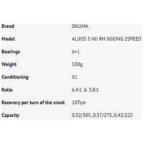 Okuma Alijos 2 Speed Aj-5nii Jigging Reel Silver Ratio: 6.4:1-3.8:1