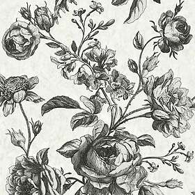 Matt Non Papier woven-tapet peint Toile floral de Jouy 5,33 Profhome 387002-GU lätt texturerad glittrande mönster bakgrund färg grädde ostro