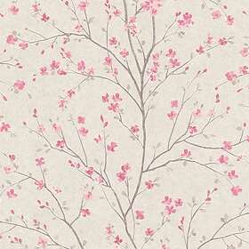 Matt Non Papier woven-tapet peint blomster floral Profhome 379121-GU lätt texturerad färg rosa vit 5,33 m2 M2