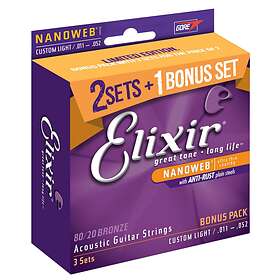 Elixir 16538 Acoustic 80/20 Bronze NANOWEB 011-052 3-pack