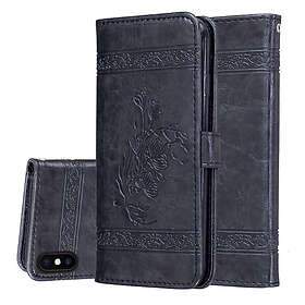 Lux-Case iPhone Xs Max olje behandlat syntetläder plånboks mobilfodral med blommigt print motiv Svart