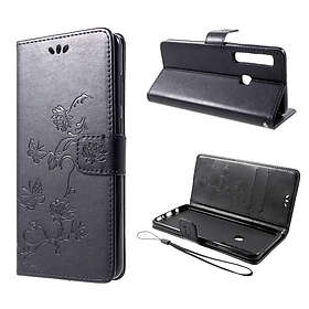 Lux-Case Galaxy A9 (2018) imprint butterfly flower leather flip case Black Svart