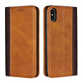 Lux-Case iPhone XS tvåfärgat plånboks fodral av syntetläder och magnet lås Brun