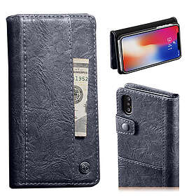 Lux-Case CASEME iPhone Xs Max mobilfodral syntetläder silikon stående plånbok vintage – Blå