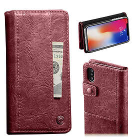 Lux-Case CASEME iPhone Xs Max mobilfodral syntetläder silikon stående plånbok vintage – Röd