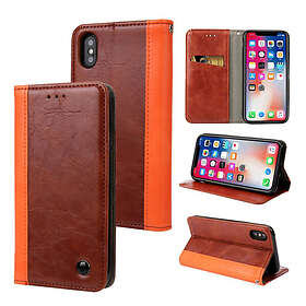 Lux-Case iPhone XS mobilfodral syntetläder silikon och stående plånbok Brun
