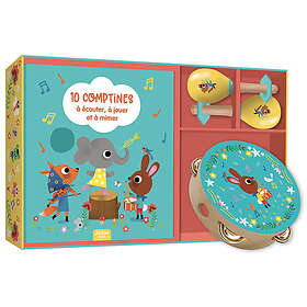 Avec Mon coffret d'éveil musical: 1 livre de comptines ; 1 tambourin et des maracas en bois