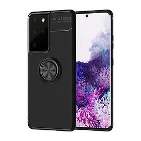 Galaxy S21 Ultra skal med Finger Ring och inbyggd plåt Svart