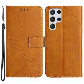 Skalo Samsung S22 Ultra Embossed Plånboksfodral i PU-Läder Ljusbrun