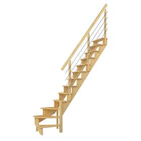 Dolle Spartrappa Lyon L-form med Horisontellt Stålräcke trappa obh. furu 65 cm 1