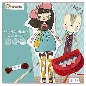 Avenue Mandarine Ref KC018O Multi Activity' Hanging Doll to Paint and Keychain Louise & Léon Pre-Drilled Felt Elements, Paint & Brush Includ