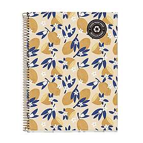 Miquelrius Återvunnen A4-anteckningsbok 4 färgränder Horisontell ränder 7 mm 120 ark Spiral Sweet Fruits Collection Citroner