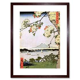 Cherry Wee Blue Coo Japanese Woodblock Blossom Ships On Water Picture Framed Wall Art Print