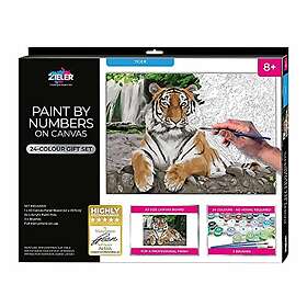 Tiger Paint by Numbers on A3 Canvas Board – 24-Colour Gift Set 3 Brushes by Zieler