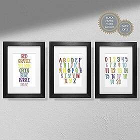 Colours , Numbers & The Alphabet (Pack of 3) Children's Wall Art Nursery Prints Kids Art Print Only A4