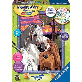 Ravensburger – Numéro d’Art moyen format – Chevaux au coucher du soleil – Loisir créatif – Kit de peinture par numéros – Avec effet scintill