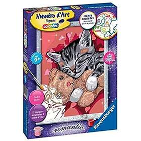 Ravensburger – Numéro d’Art moyen format – Chaton et son nounours – Loisir créatif – Kit de peinture par numéro – Effet scintillant – Activi