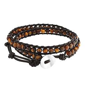 Bling Jewelry Boho Handmade Natural Genuine Stone Brown Tiger Eye Perlé Noir Marron Cuir Multi Strand Double Wrap Bracelet pour Femmes pour 