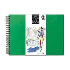 Ursus 25310058 – Art Book svart, 200g/kvm med stabil spiralbindning, vattenavvisande hårt skal i gräsgrönt, skyddar konstverk och textningss