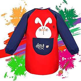 Avec Romon- Tablier Double Couche Imperméable Peinture, Blouse Enfant Ecole 6-8 Ans Poches pour Maternelle, Activité de Laboratoire-Rouge