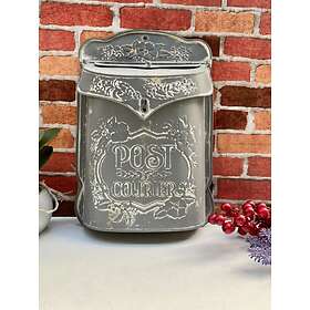 Vintage Style Distressed Grey Post Mail Letter Box Floral Design Lockable