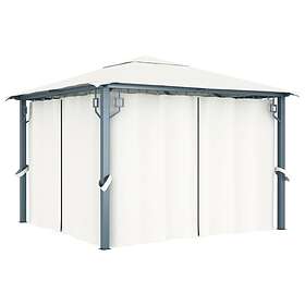 Be Basic Paviljong med gardin 300x300 cm kremhvit aluminium