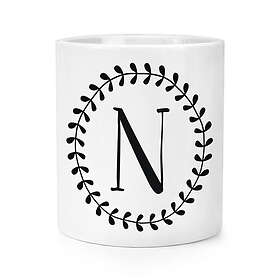 Coloring Book Letter N Floral Wreath Alphabet Makeup Brush Pencil Pot Flowers