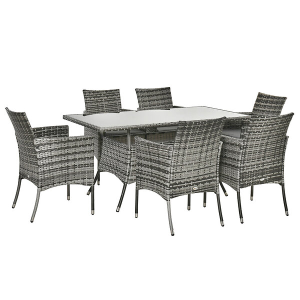 Outsunny 7pc Rattan Garden Furniture Dining Set Wick ...