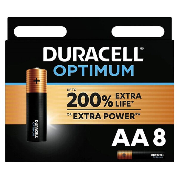 Duracell optimum 200 alkaline battery aa lr6 8 unit