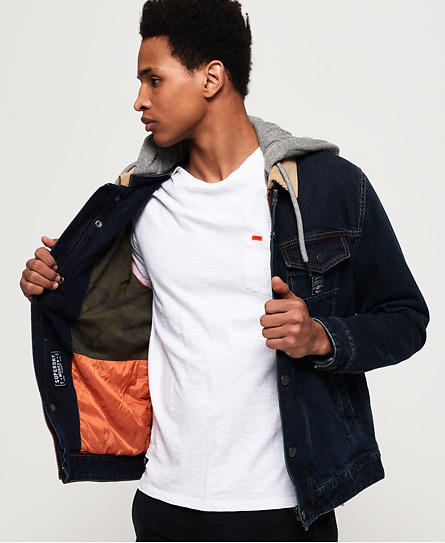 Best pris på Superdry Hooded Hacienda Trucker Jacket (Herre Superdry Hacienda Denim jakke Herre Jakker