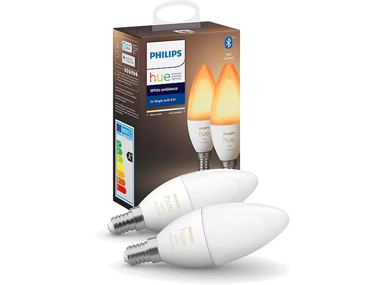 Philips Hue White Ambiance LED E14 B39 2200K-6500K 470lm 4W 2-pack (Dimbar)