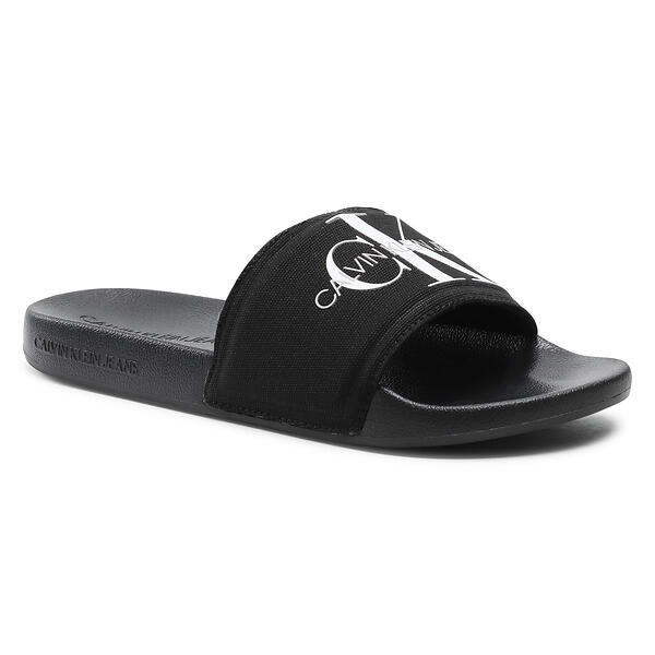 black and white calvin klein slides