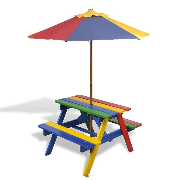 vidaXL Kids' Picnic Table with Benches and Parasol M ...
